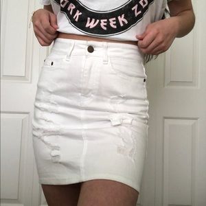 stretchy white denim skirt